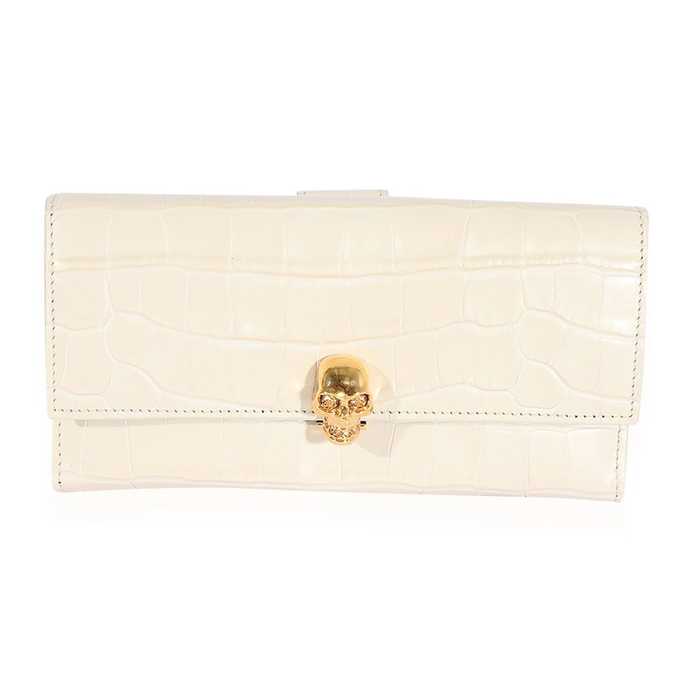 Alexander McQueen Cream Embossed-Calfskin Skull Wallet
